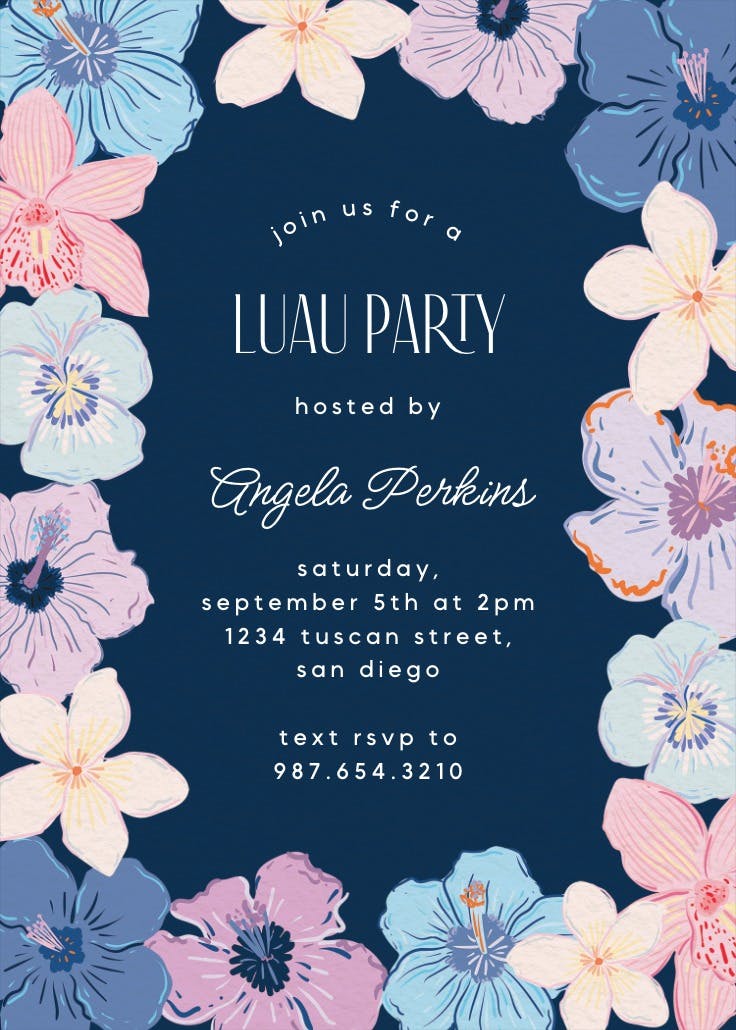 Whimsical hibiscus - luau party invitation